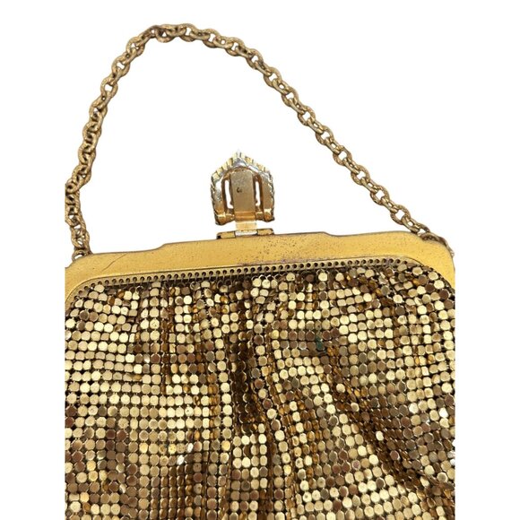 1940s Whiting and Davis gold mesh evening bag with rhinestone clasp - Picture 6 of 8